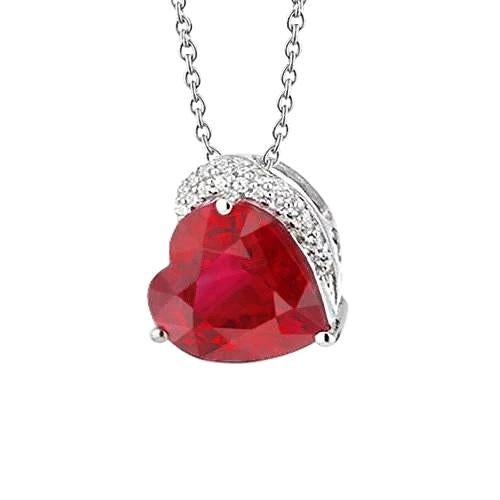 Pendant Necklace Gold Heart Shape Ruby With Diamonds 6.25 Ct. - Gemstone Pendant-harrychadent.ca