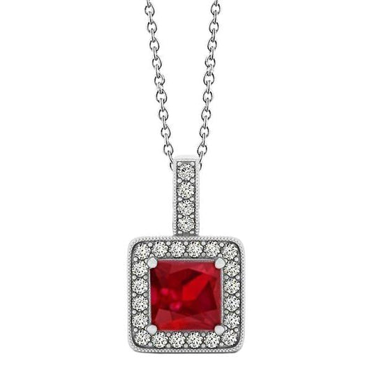 Pendant Necklace Gold Princess Ruby With Diamonds 4.60 Ct. - Gemstone Pendant-harrychadent.ca