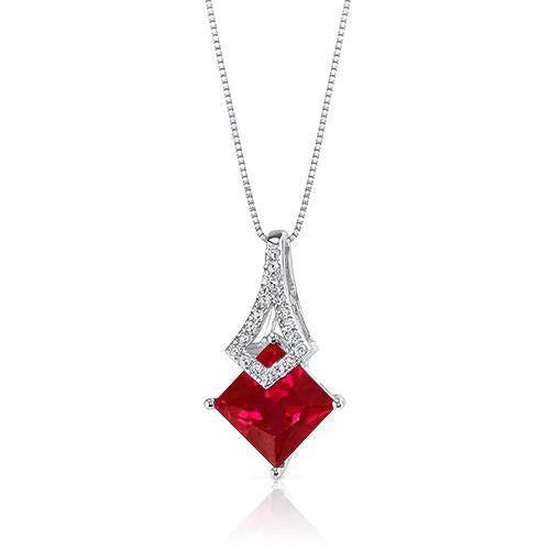 Pendant Necklace Gold White 14K 4.50 Ct Ruby And Diamonds - Gemstone Pendant-harrychadent.ca