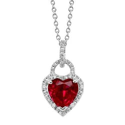 Pendant Necklace White Gold 14K 5.20 Ct. Ruby With Diamonds