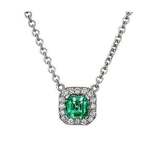 Pendant Necklace White Gold 14K 9 Ct Green Emerald With Diamonds - Gemstone Pendant-harrychadent.ca