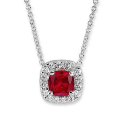 Pendant Necklace With Chain 3.65 Ct. Ruby And Diamonds White Gold