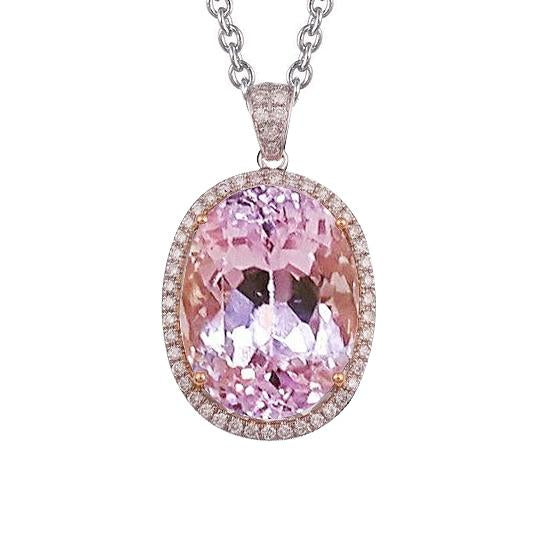 Pendant Necklace With Chain 35.25 Carats Kunzite With Diamonds - Gemstone Pendant-harrychadent.ca