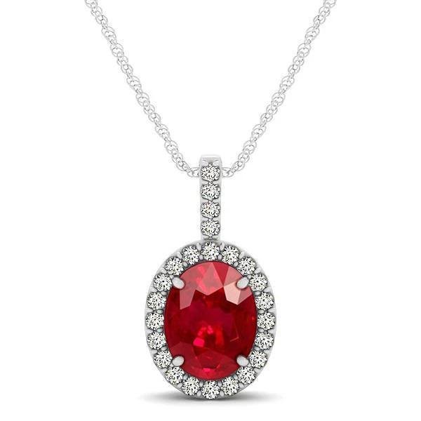 Pendant Necklace With Chain 4.50 Ct. Ruby And Diamonds White Gold 14K - Gemstone Pendant-harrychadent.ca