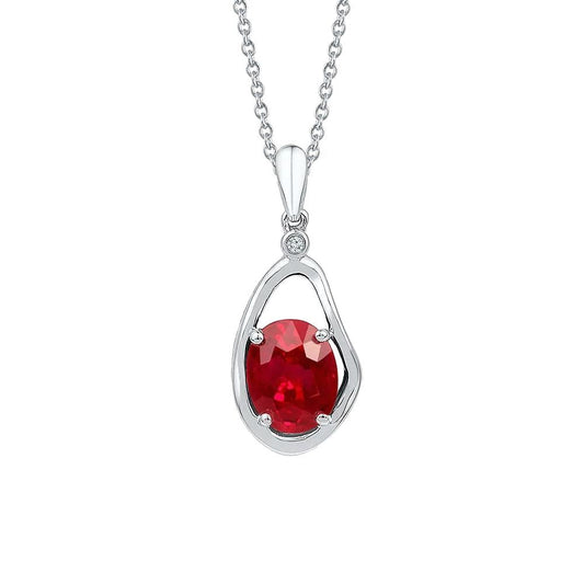 Pendant Necklace With Chain Ruby And Diamonds 2.55 Carats WG 14K - Gemstone Pendant-harrychadent.ca