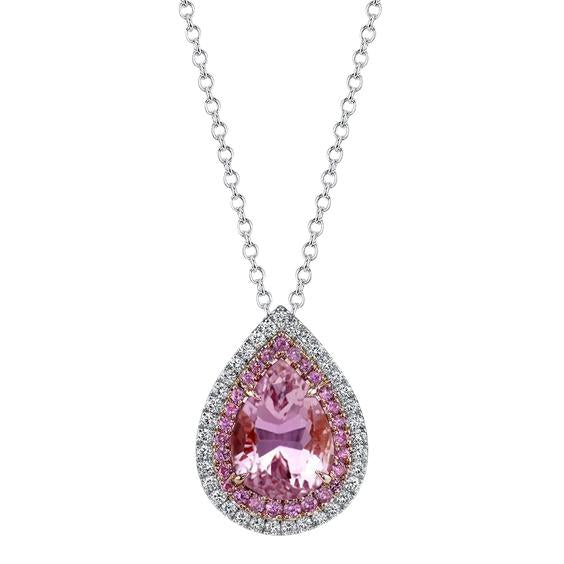 Pink Kunzite And Diamond Necklace Pendant 14K White Gold 11.75 Ct. - Gemstone Pendant-harrychadent.ca