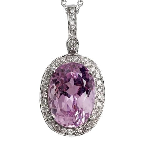 Pink Kunzite And Diamond Pendant White Gold 14K Lady Jewelry 9 Ct - Gemstone Pendant-harrychadent.ca