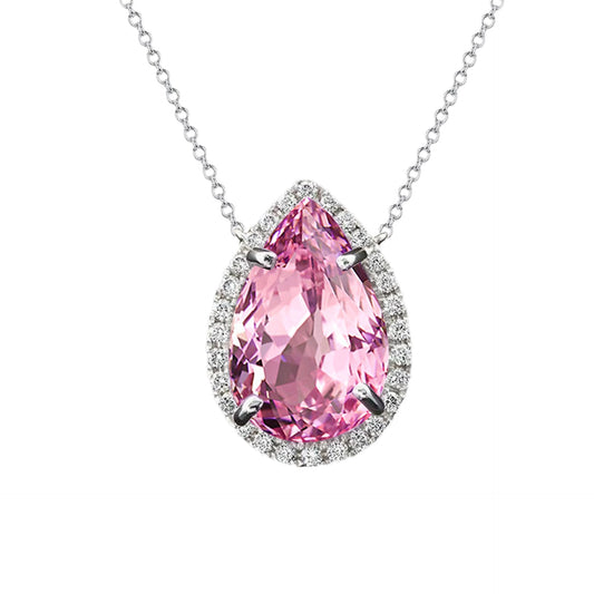 Pink Kunzite And Diamond Women Necklace Pendant 37 Ct. White Gold 14K - Gemstone Pendant-harrychadent.ca