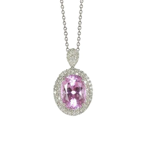 Pink Kunzite & Diamond Women Pendant White Gold 14K 15.50 Ct. - Gemstone Pendant-harrychadent.ca