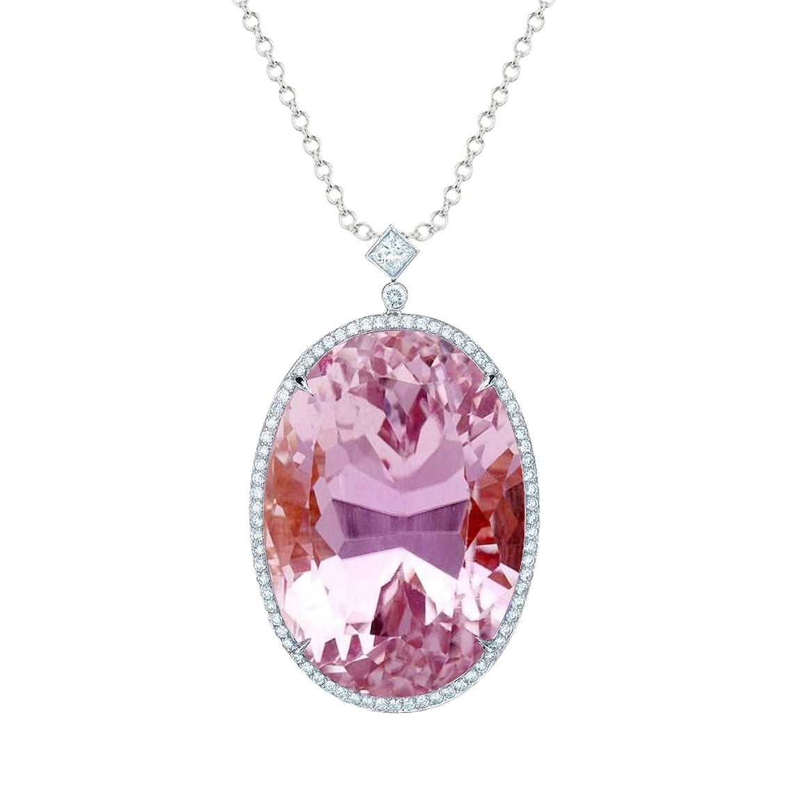 Pink Kunzite With Diamonds 21.00 Ct Pendant Necklace White Gold 14K - Gemstone Pendant-harrychadent.ca