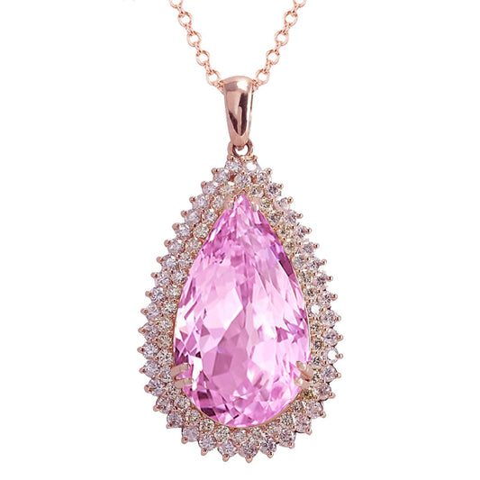 Pink Kunzite With Diamonds 25.35 Ct Pendant Necklace Rose Gold 14K - Gemstone Pendant-harrychadent.ca