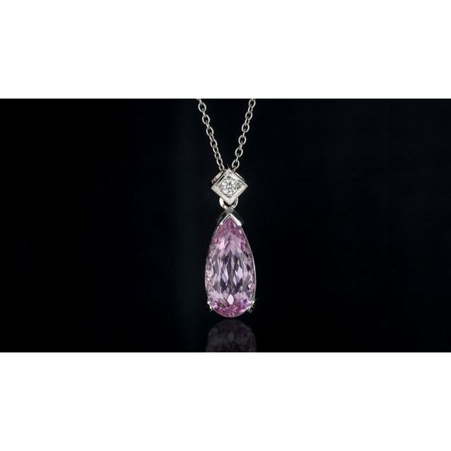 Pink Pear Cut Kunzite And Diamond Necklace Pendant 16.25 Carats New - Gemstone Pendant-harrychadent.ca