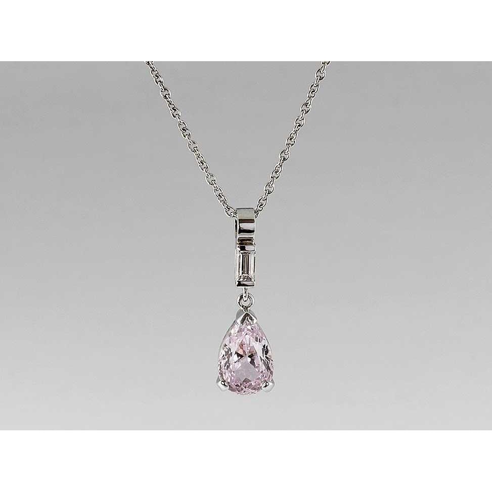 Pink Pear Cut Kunzite Gem Stone Pendant White Gold 11 Carats Jewelry - Gemstone Pendant-harrychadent.ca