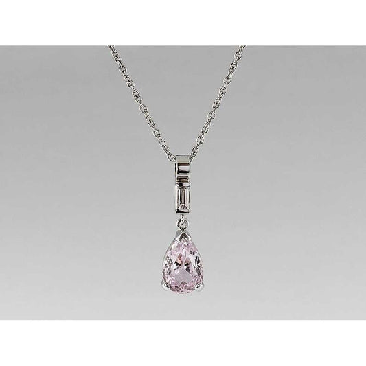 Pink Pear Cut Kunzite Gem Stone Pendant White Gold 11 Carats Jewelry - Gemstone Pendant-harrychadent.ca