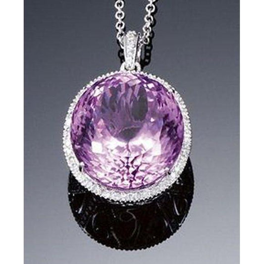 Pink Round Cut Kunzite With Diamond Necklace Pendant 24.50 Ct. - Gemstone Pendant-harrychadent.ca