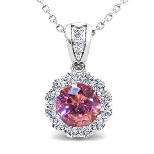 Pink Sapphire And Diamond 7 Carats Pendant Necklace 14K White Gold - Gemstone Pendant-harrychadent.ca