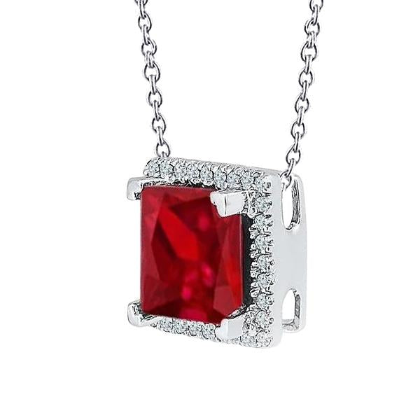 Princess Cut Ruby With Round Diamonds 8 Ct. Pendant Necklace Gold 14K - Gemstone Pendant-harrychadent.ca