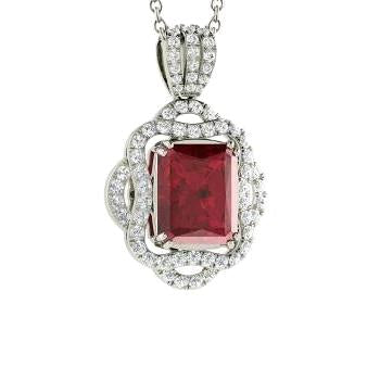 Prong Set 4.80 Carats Red Ruby With Diamonds Pendant Necklace - Gemstone Pendant-harrychadent.ca