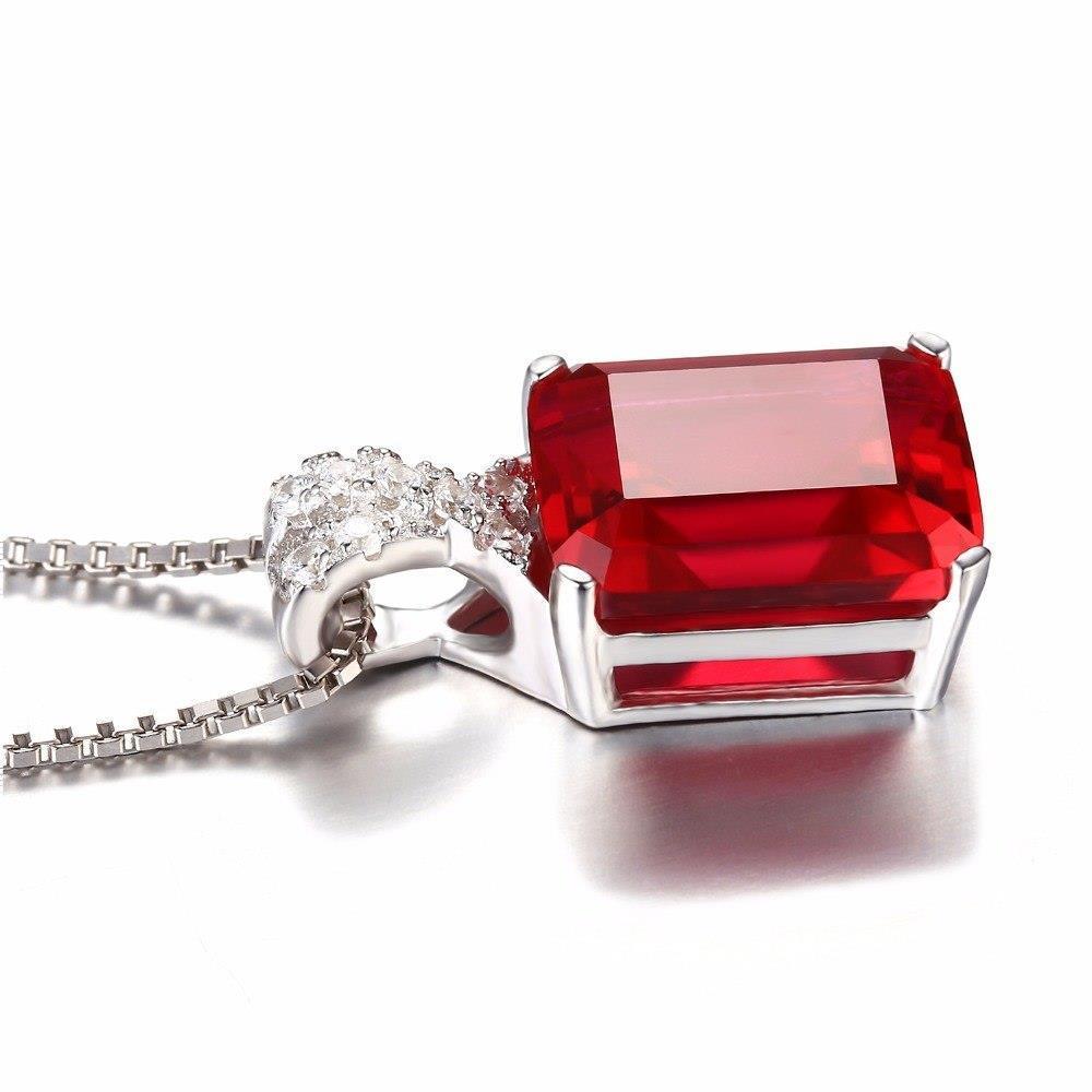 Prong Set 6.25 Ct. Ruby With Diamonds Pendant Necklace White Gold 14K - Gemstone Pendant-harrychadent.ca