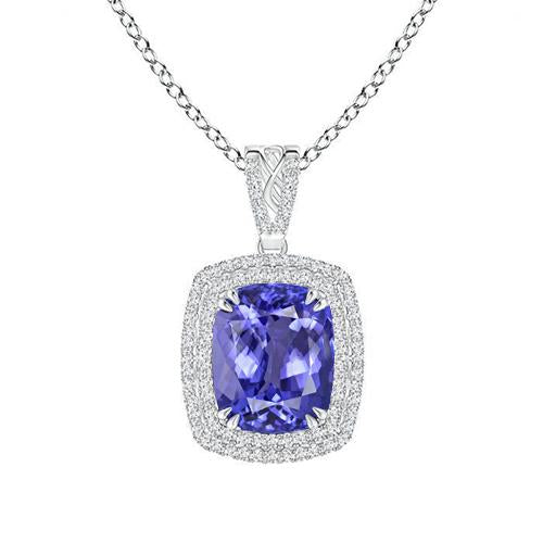 Prong Set Tanzanite With Diamonds 16.25 Ct Pendant With Chain Gold - Gemstone Pendant-harrychadent.ca