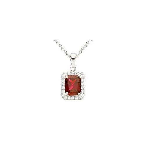 Emerald Cut Ruby & Diamond Necklace Pendant White Gold 14K 4.40 Carats- Gemstone Pendant-harrychadent.ca