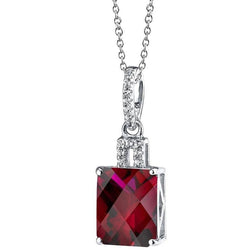 Radiant Shape Red Ruby With Natural Earth Mined Diamonds Necklace Pendant 5.35 Carats