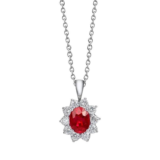 Red Aaa Ruby And Diamonds 5.10 Carats Pendant Necklace 14K - Gemstone Pendant-harrychadent.ca