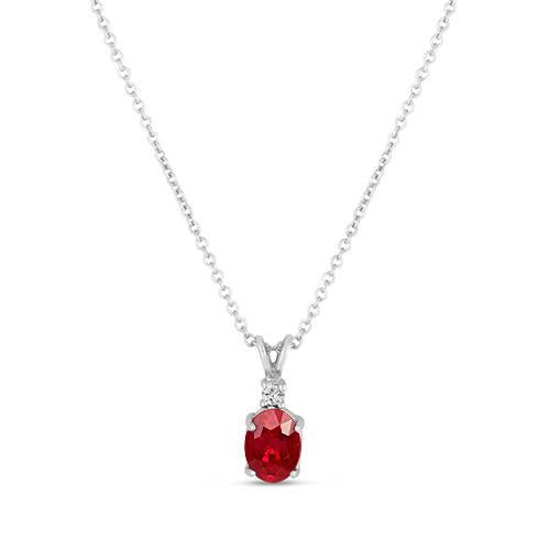 Red Oval Cut Ruby And Diamond 2.10 Carats Pendant Necklace Gold 14K - Gemstone Pendant-harrychadent.ca