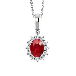 Red Oval Ruby With Diamond Necklace Pendant 2.60 Carts Gold 14K