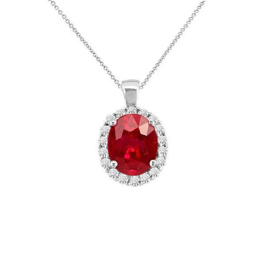 Red Ruby And Diamond 6 Carats Pendant Necklace White Gold 14K - Gemstone Pendant-harrychadent.ca