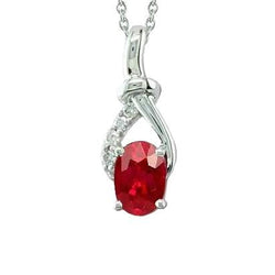 Red Ruby And Diamonds 3.25 Ct. Pendant Necklace White Gold 14K