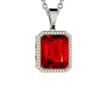 Red Ruby Emerald Cut Gemstone Pendant Necklace 6 Carat WG 14K - Gemstone Pendant-harrychadent.ca