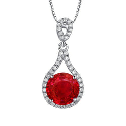 Red Ruby With Diamond Necklace Pendant 1.75 Carat White Gold 14K