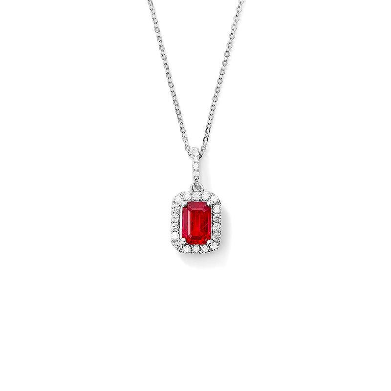 Red Ruby With Diamonds 4 Carats Pendant Necklace 14K White Gold - Gemstone Pendant-harrychadent.ca