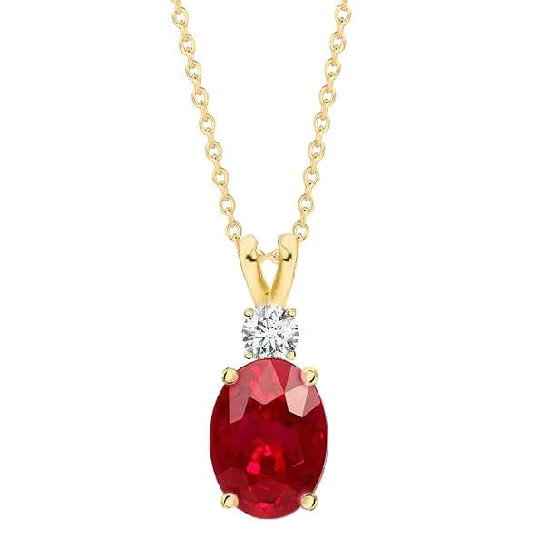 Red Ruby With Diamonds 8.50 Carats Pendant Necklace Yellow Gold 14K - Gemstone Pendant-harrychadent.ca