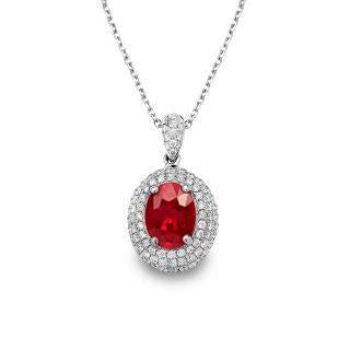 Red Ruby With Diamonds Pendant Necklace 3 Carats White Gold 14K - Gemstone Pendant-harrychadent.ca