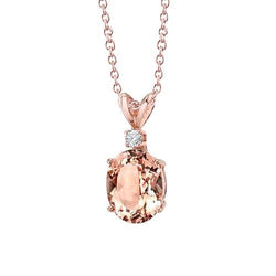 Rose Gold 14K 24.25 Carats Big Morganite With Small Diamond Pendant