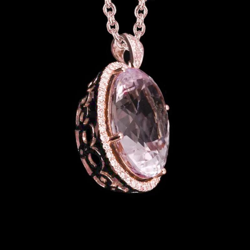 Rose Gold 14K 40.50 Ct Pink Kunzite With Diamonds Pendant Necklace - Gemstone Pendant-harrychadent.ca