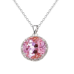 Round 36.25 Carats Pink Kunzite With Natural Earth Mined Diamonds Pendant White Gold 14K