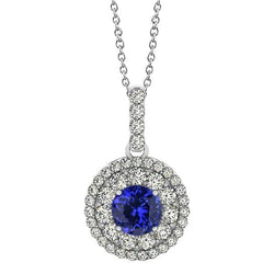 Round Brilliant Cut 3 Ct Tanzanite With Natural Earth Mined Diamonds Pendant White Gold