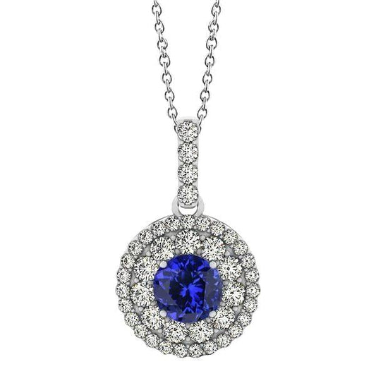 Round Brilliant Cut 3 Ct Tanzanite With Diamonds Pendant White Gold - Gemstone Pendant-harrychadent.ca