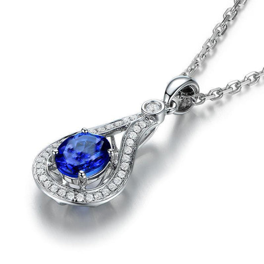 Round Cut 3 Carats Tanzanite With Diamonds Pendant Necklace 14K - Gemstone Pendant-harrychadent.ca