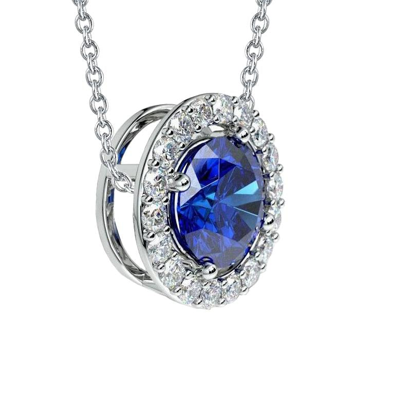 Round Cut 4.75 Ct. Sapphire With Diamonds Pendant Necklace White - Gemstone Pendant-harrychadent.ca