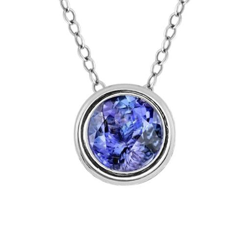 Round Cut Solitaire Tanzanite Bezel Set Pendant 3 Carat WG 4K - Gemstone Pendant-harrychadent.ca