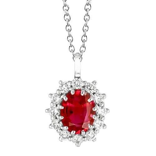 Round Diamond And Oval Ruby Necklace Pendant 3.50 Carat WG 14K - Gemstone Pendant-harrychadent.ca