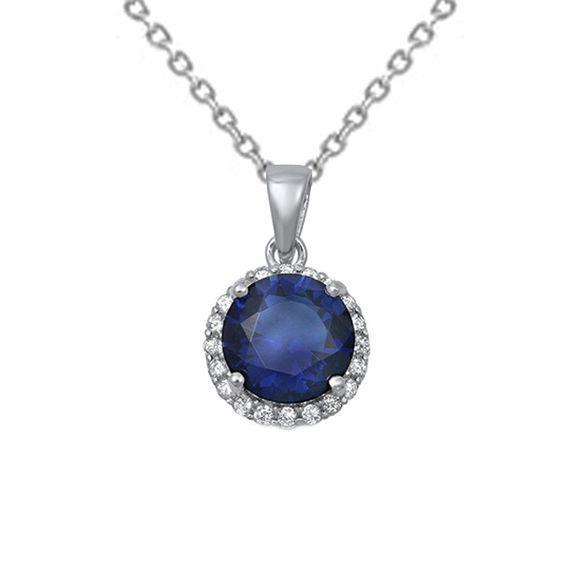 Round Sapphire Jewelry Diamond Pendant Solid Gold 2.40 Carats - Gemstone Pendant-harrychadent.ca