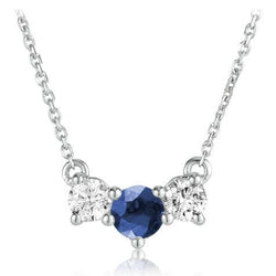 Round Sapphire Pendant With Natural Earth Mined Diamond White Gold Jewelry 1.50 Carats