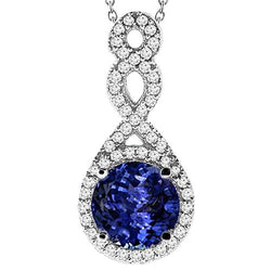 Round Shaped Tanzanite & Natural Earth Mined Diamond Pendant Necklace 4.25 Carat WG 14K