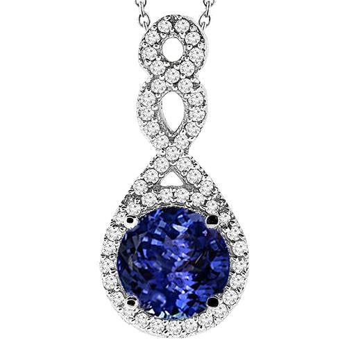 Round Shaped Tanzanite & Diamond Pendant Necklace 4.25 Carat WG 14K - Gemstone Pendant-harrychadent.ca