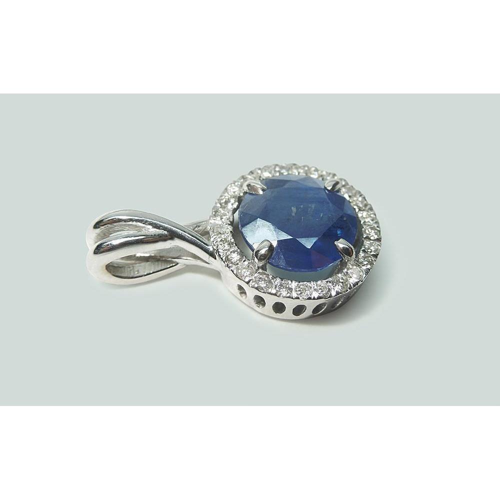 Round Sri Lanka Sapphire Diamond Women Necklace Pendant 2.20 Ct. - Gemstone Pendant-harrychadent.ca